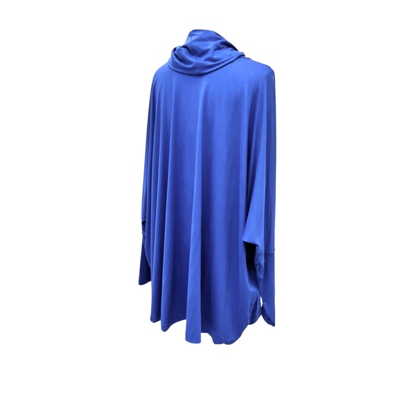 YANA K BLUE COWL NECK LONG SLEEVE OVERSIZED LOOSE FIT PONCHO TOP - Picture 4 of 11